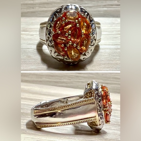 Gems En Vogue Jewelry - Designer Signed Gems En Vogue 2.00 ctw Orange Sapphire Cluster Ring, Size 9